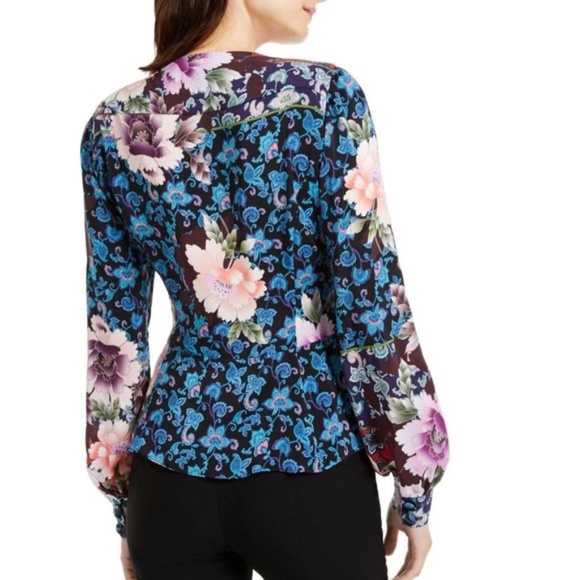 Nanette Lepore Printed Silk Peplum Top - Picture 2 of 8